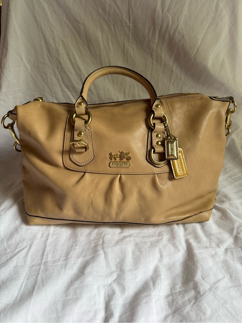 Coach Madison Sabrina Beige Leather Satchel with Gold Hardware #12837